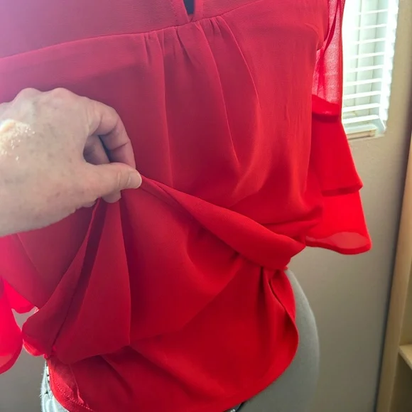 Monteau Vibrant Red Blouse with Bell Sleeves - Picture 5 of 8